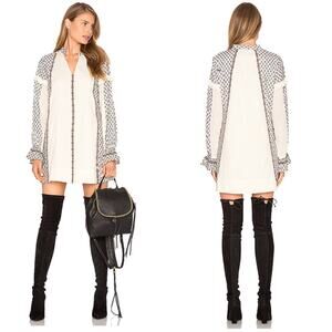 Tularosa Arabella Tunic Mini Dress XS Embroidered Cream Fringe Bohemian Western